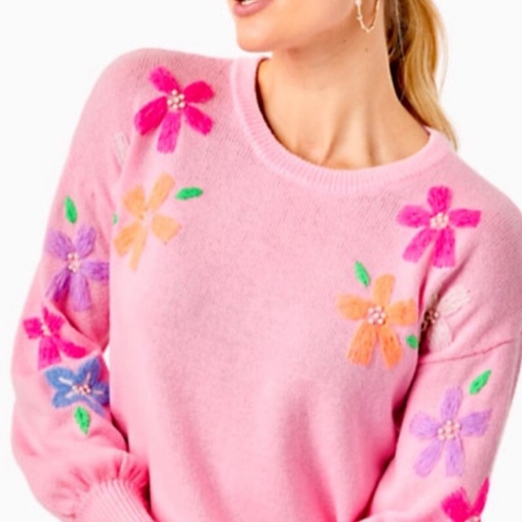 Lilly Pulitzer Sweaters - Lilly Pulitzer embroidered pink sweater size xl